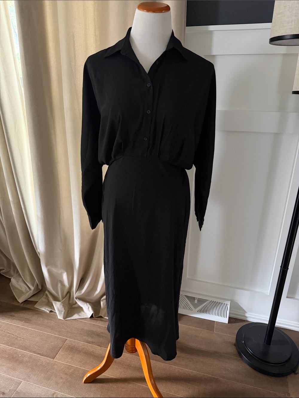Express Black Long-Sleeve Shirt Dress